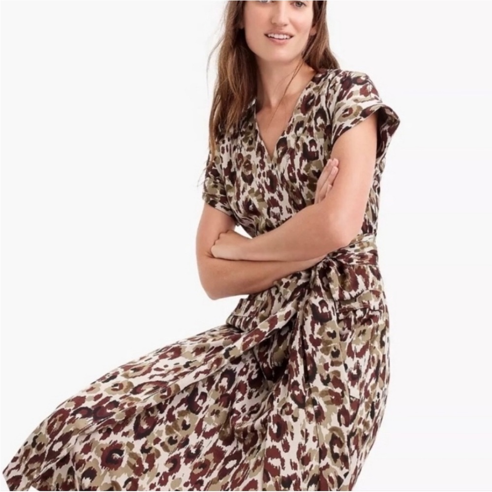 BOGO! NWT J. Crew Satin Wrap Dress Green Camo Print Size XS
